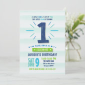 Little Man Blue en Green 1st Birthday Invitation Kaart (Staand voorkant)