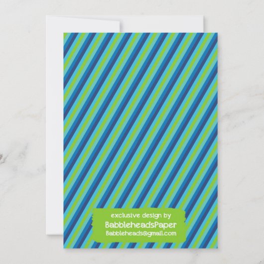 Little Man Blue en Green 1st Birthday Invitation Kaart (Achterkant)