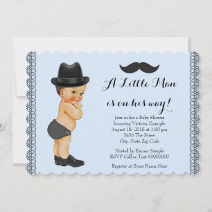 Little Man Blue en Zwarte Snor Baby Shower Kaart