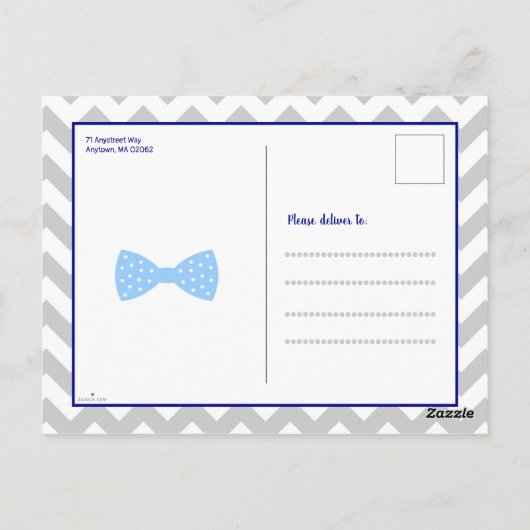 Little Man Bow Navy Blue Grey Boy Baby shower Briefkaart (Achterkant)