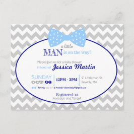 Little Man Bow Navy Blue Grey Boy Baby shower Briefkaart