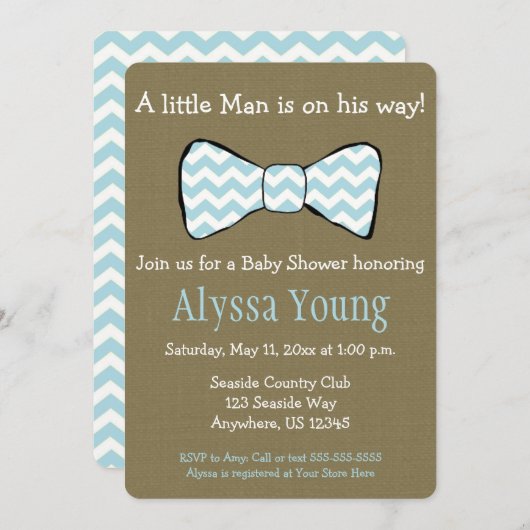 Little Man Bow Stropdas Baby shower Invite Kaart (Voorkant / Achterkant)
