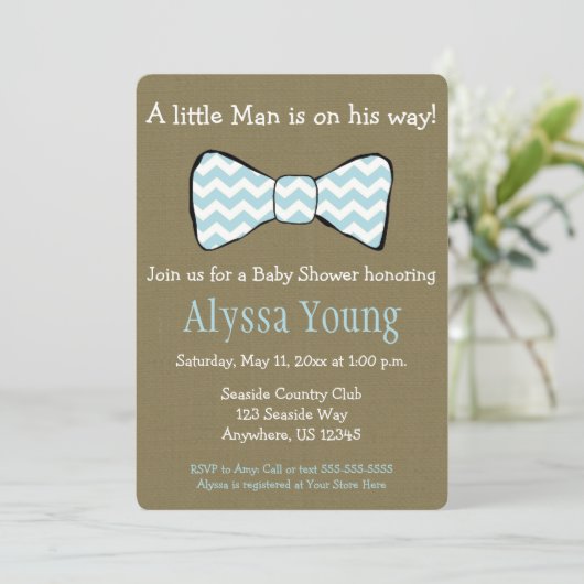 Little Man Bow Stropdas Baby shower Invite Kaart (Staand voorkant)