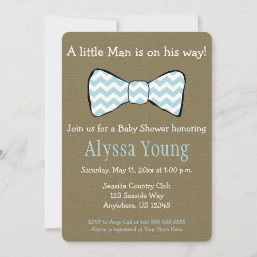 Little Man Bow Stropdas Baby shower Invite Kaart (Voorkant)