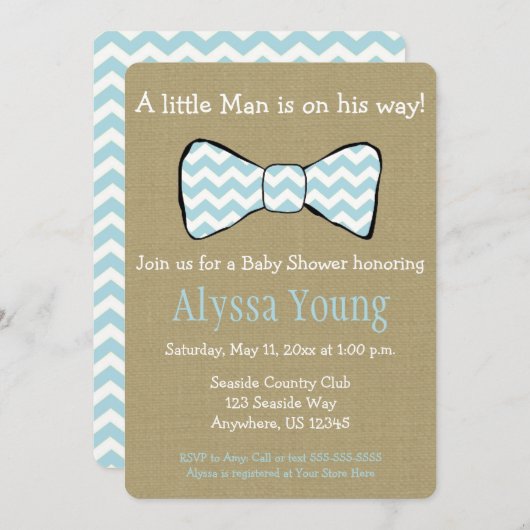 Little Man Bow Stropdas Baby shower Invite Kaart (Voorkant / Achterkant)