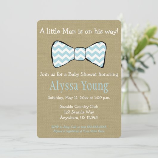 Little Man Bow Stropdas Baby shower Invite Kaart (Staand voorkant)