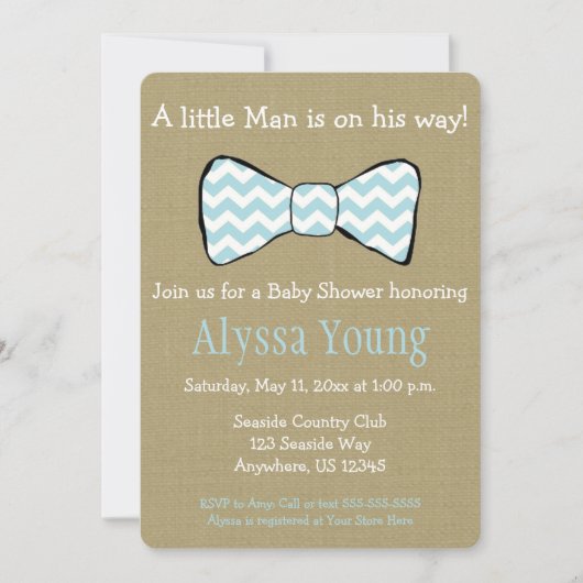 Little Man Bow Stropdas Baby shower Invite Kaart (Voorkant)