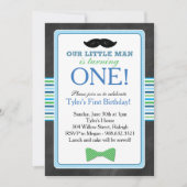 Little Man Bow Stropdas en snor Verjaardag (Blauw) Kaart (Voorkant)