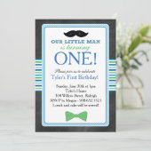 Little Man Bow Stropdas en snor Verjaardag (Blauw) Kaart (Staand voorkant)