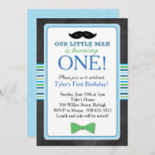 Little Man Bow Stropdas en snor Verjaardag (Blauw) Kaart (Voorkant / Achterkant)