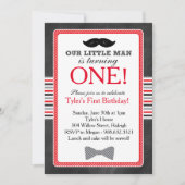 Little Man Bow Stropdas en snor Verjaardag (Rood) Kaart (Voorkant)