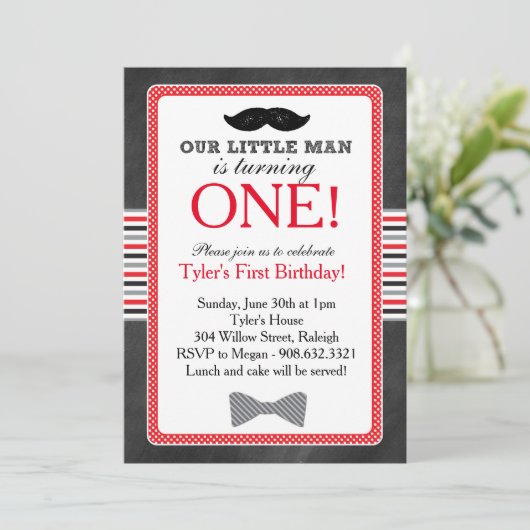 Little Man Bow Stropdas en snor Verjaardag (Rood) Kaart (Staand voorkant)