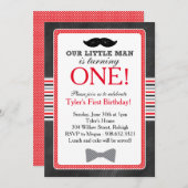 Little Man Bow Stropdas en snor Verjaardag (Rood) Kaart (Voorkant / Achterkant)