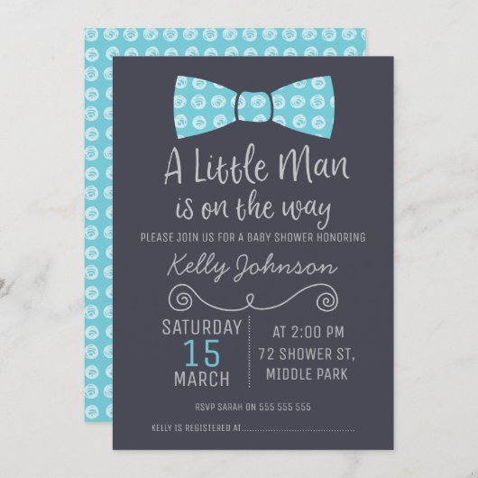 Little Man Bow Stropdas Invitation Baby shower Kaart (Voorkant / Achterkant)