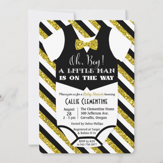 Little Man Bow Stropdas Invitation Baby shower Kaart (Voorkant)