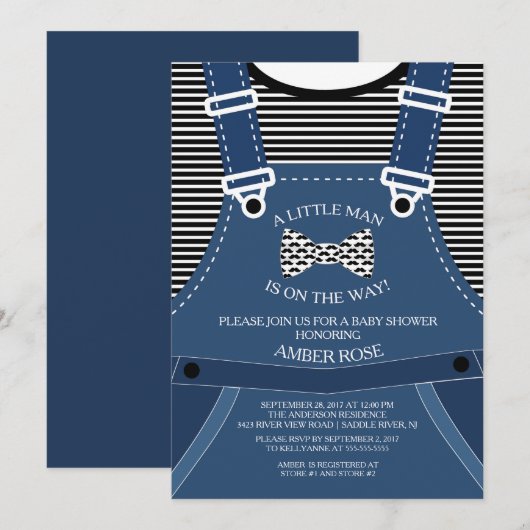 Little Man Bow Stropdas Invitation Baby shower Kaart (Voorkant / Achterkant)
