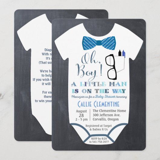 Little Man Bow Stropdas Invitation Baby shower Kaart (Voorkant / Achterkant)