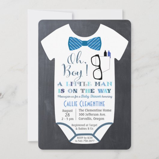 Little Man Bow Stropdas Invitation Baby shower Kaart (Voorkant)