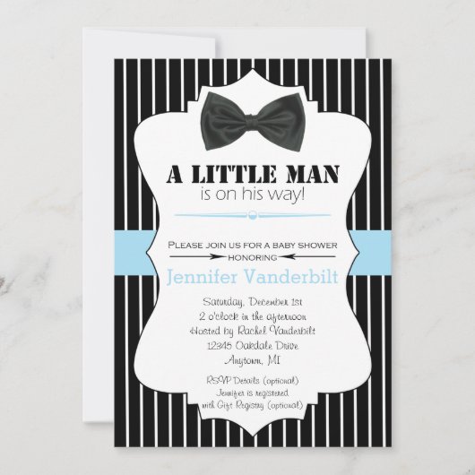 Little Man Bow Stropdas Invitation Baby shower Kaart (Voorkant)