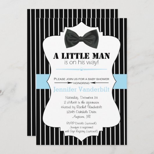 Little Man Bow Stropdas Invitation Baby shower Kaart (Voorkant / Achterkant)