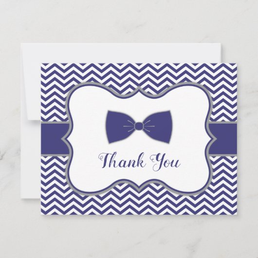 Little Man Bow Stropdas Navy Grey Baby shower Dank Bedankkaart (Voorkant)
