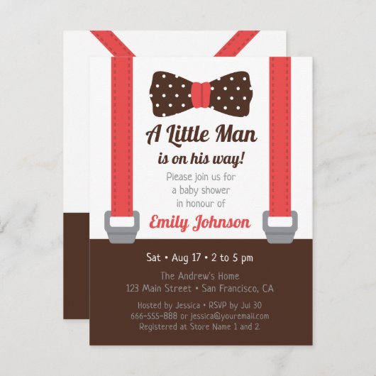 Little Man Bowtie Baby Boy Shower Uitnodigingen (Voorkant / Achterkant)