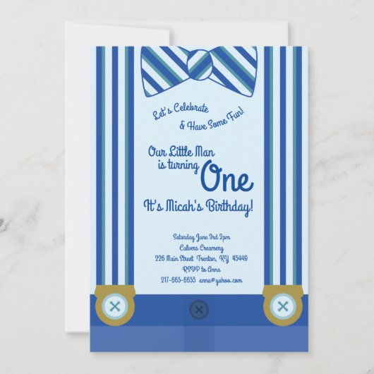 Little Man Boy 1st Birthday Schattigee Uitnodiging (Voorkant)