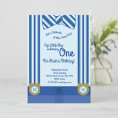 Little Man Boy 1st Birthday Schattigee Uitnodiging (Staand voorkant)