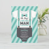 Little Man Boy Baby shower, Grey Blauwgroen Turquo Kaart (Staand voorkant)