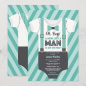 Little Man Boy Baby shower, Grey Blauwgroen Turquo Kaart (Voorkant / Achterkant)