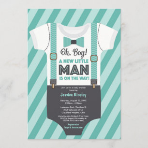 Little Man Boy Baby shower, Grey Blauwgroen Turquo Kaart
