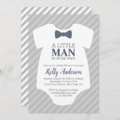 Little Man Boy Baby shower Invitation - Blue Grey Kaart (Voorkant / Achterkant)