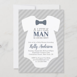 Little Man Boy Baby shower Invitation - Blue Grey Kaart