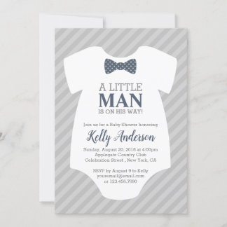 Little Man Boy Baby shower Invitation - Blue Grey Kaart