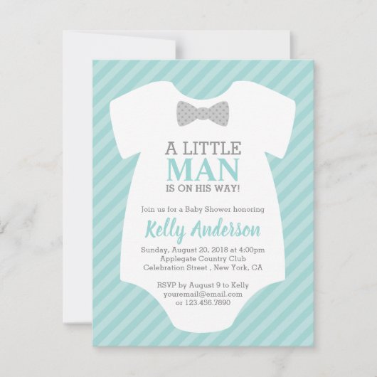 Little Man Boy Baby shower Invitation - Blue Kaart (Voorkant)