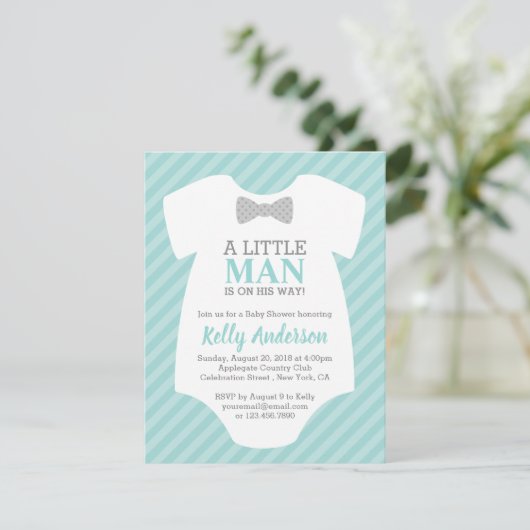 Little Man Boy Baby shower Invitation - Blue Kaart (Staand voorkant)