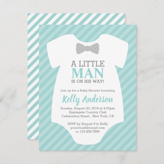 Little Man Boy Baby shower Invitation - Blue Kaart (Voorkant / Achterkant)