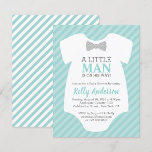 Little Man Boy Baby shower Invitation - Blue Kaart