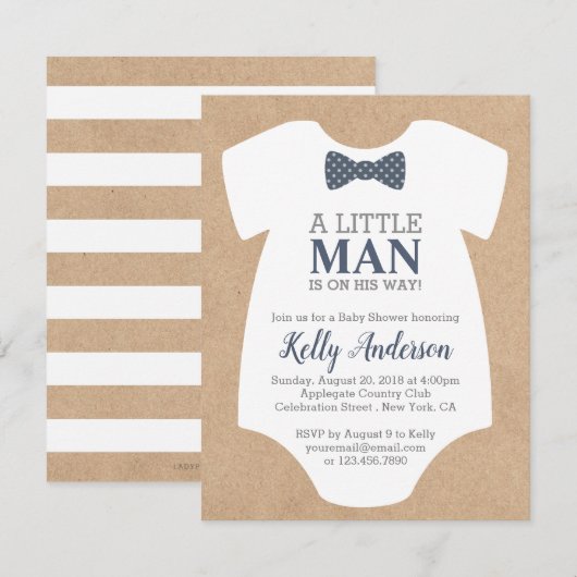 Little Man Boy Baby shower Invitation - Kraft Kaar Kaart (Voorkant / Achterkant)