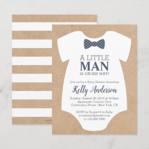 Little Man Boy Baby shower Invitation - Kraft Kaar Kaart