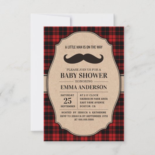 Little Man Boy Baby shower Invitation - Mustache Kaart (Voorkant)