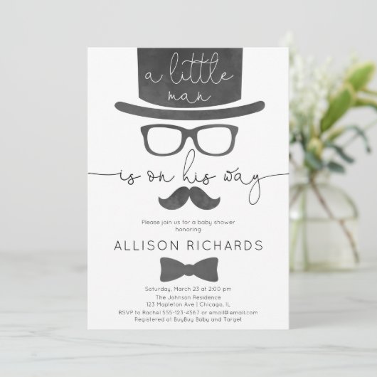 Little man boy baby shower kaart (Staand voorkant)