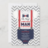 Little Man Boy Baby shower, marineblauw en rood Kaart (Voorkant)