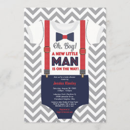 Little Man Boy Baby shower, marineblauw en rood Kaart