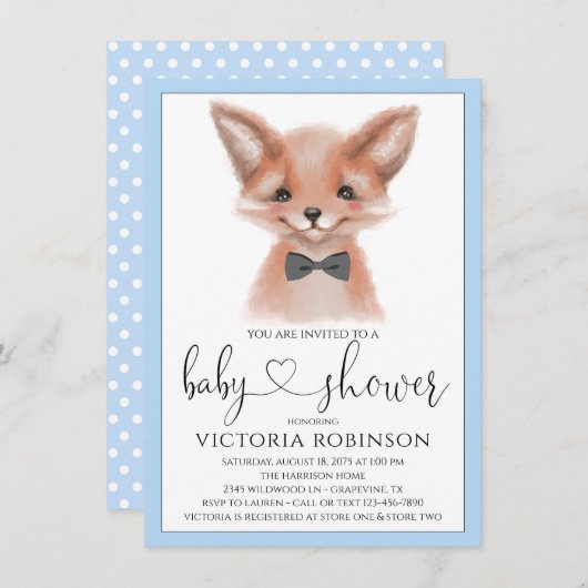 Little Man Boy Woodland Fox Baby shower Kaart (Voorkant / Achterkant)