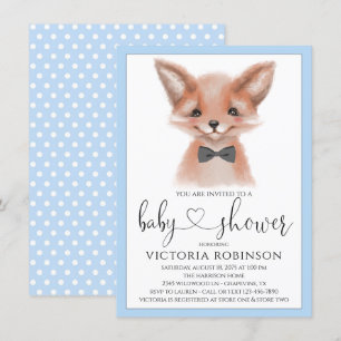 Little Man Boy Woodland Fox Baby shower Kaart