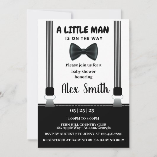 Little Man Boy Zwart Grijs Bow Stropdas baby showe Kaart (Voorkant)