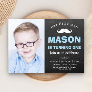 Little Man Chalkboard Snorhaar 1e Verjaardagsfeest Kaart