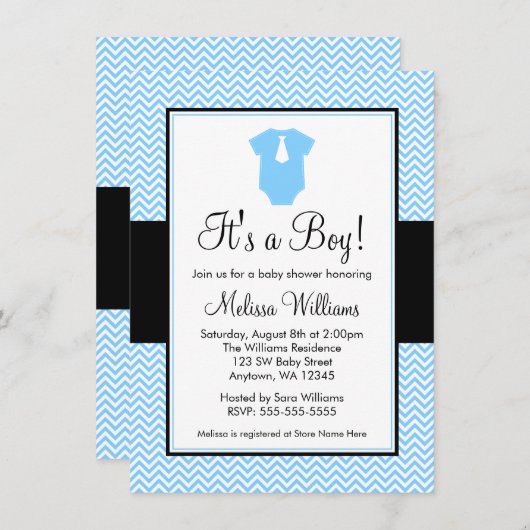 Little Man Chevron Blue Black Baby shower Kaart (Voorkant / Achterkant)