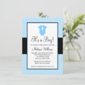 Little Man Chevron Blue Black Baby shower Kaart (Staand voorkant)